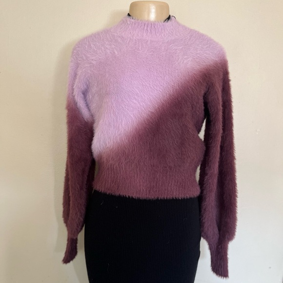 MINKPINK Two-Tone Fuzzy Sweater - Lavender and Burgundy - Picture 1 of 7